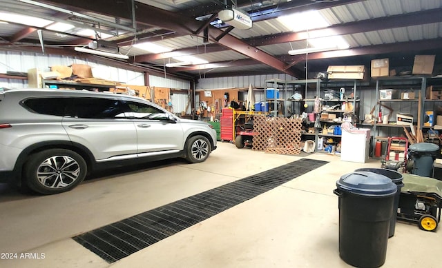 garage with a garage door opener