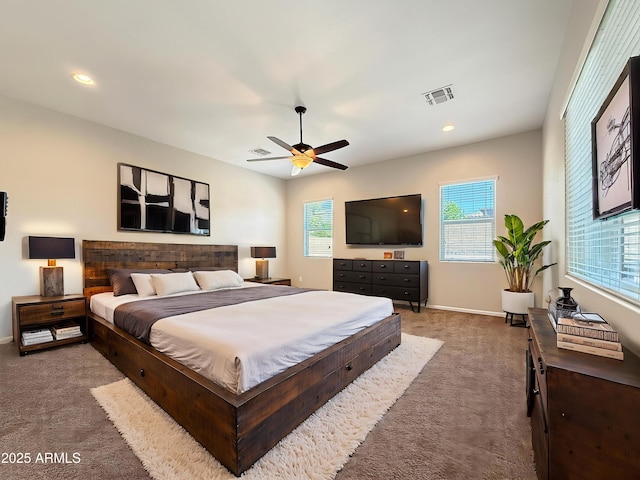 14572 W Medlock Dr, Litchfield Park, AZ 85340 - bedroom with carpet, recessed lighting, baseboards, and a ceiling fan