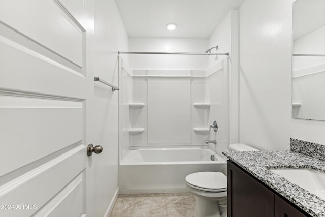 full bathroom featuring vanity, toilet, and washtub / shower combination