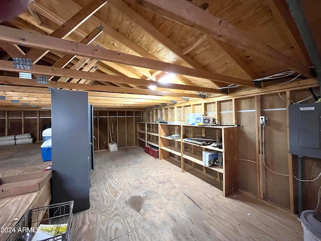 interior space featuring electric panel and hardwood / wood-style flooring