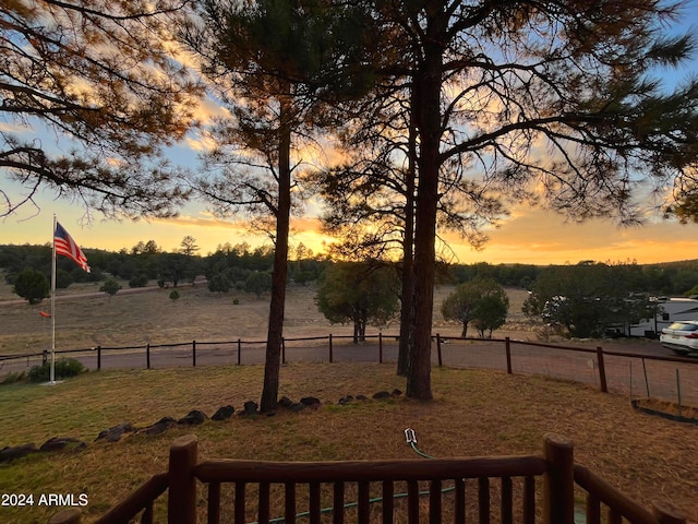 yard at dusk with a rural view