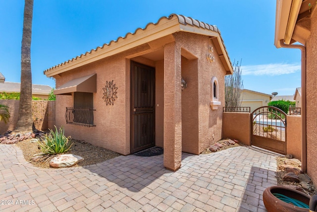 exterior space featuring a garage