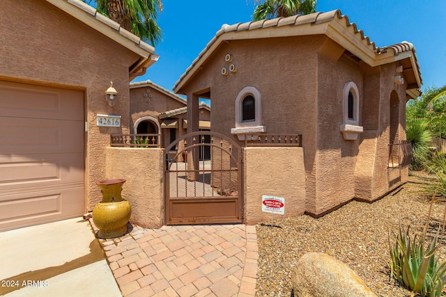 exterior space featuring a garage