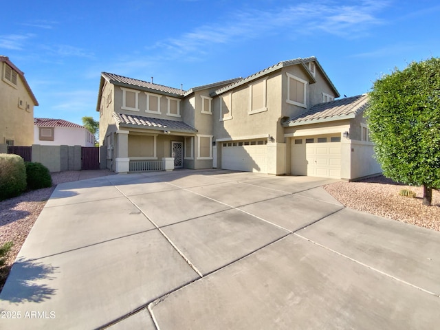 1274 W Dexter Way, San Tan Valley, AZ 85143 - traditional-style home featuring concrete driveway, a gate, a tiled roof, an attached garage, and fence