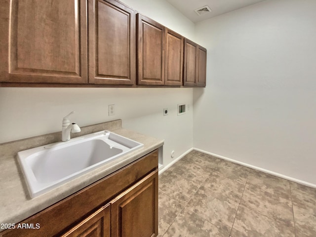 1274 W Dexter Way, San Tan Valley, AZ 85143 - washroom featuring hookup for a washing machine, cabinet space, hookup for an electric dryer, a sink, and visible vents
