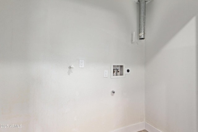 laundry room with electric dryer hookup, washer hookup, hookup for a gas dryer, baseboards, and laundry area