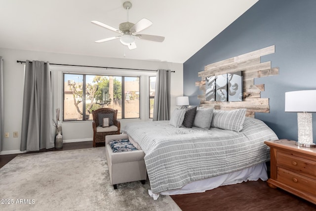 bedroom featuring vaulted ceiling and ceiling fan