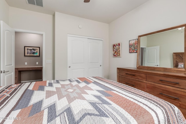 bedroom featuring a closet and a ceiling fan