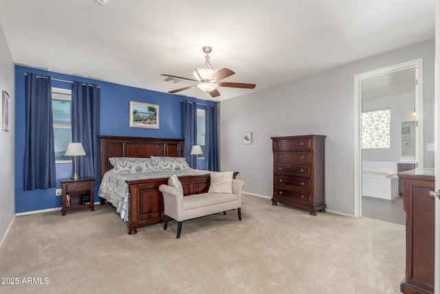 bedroom with carpet floors, baseboards, and ceiling fan