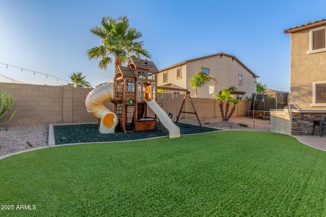 view of play area featuring a trampoline