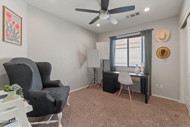 1703 E Palo Blanco Way, Gilbert, AZ 85296 - carpeted office space with a ceiling fan, baseboards, and recessed lighting