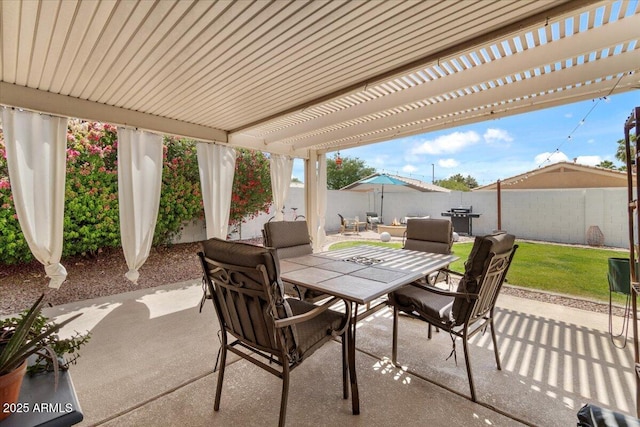 1703 E Palo Blanco Way, Gilbert, AZ 85296 - fenced backyard with outdoor dining area, a pergola, a grill, and a patio