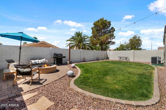 1703 E Palo Blanco Way, Gilbert, AZ 85296 - view of yard with an outdoor fire pit, central AC, and a patio area