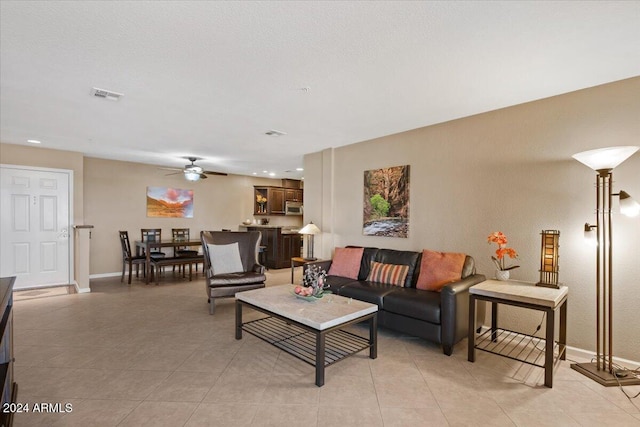 living room with ceiling fan