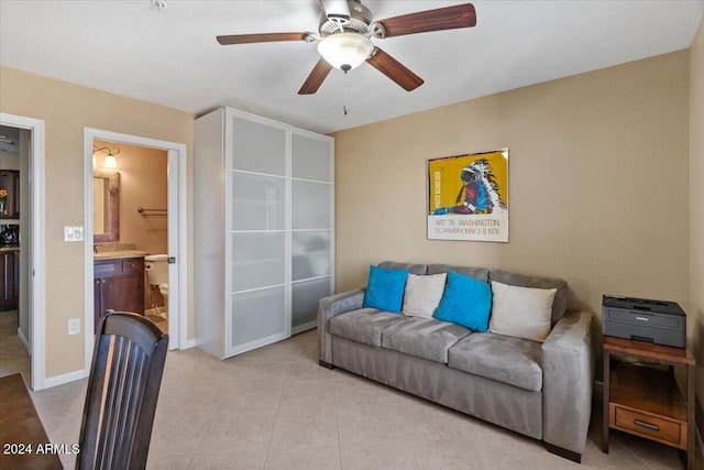 living room with ceiling fan