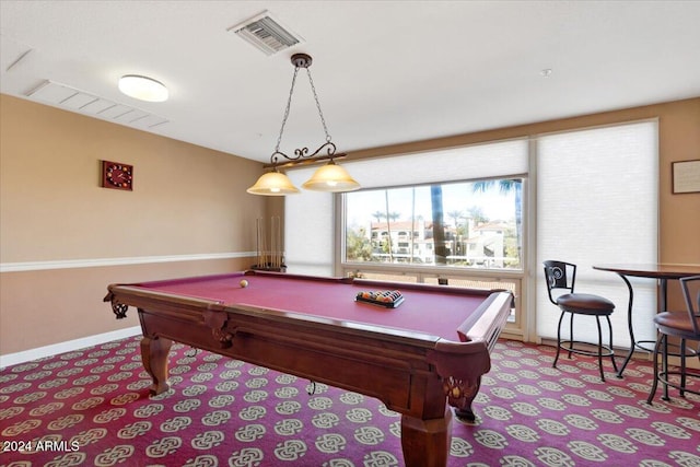 recreation room featuring light colored carpet and pool table