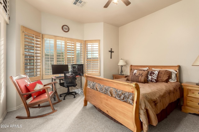 bedroom featuring carpet floors and ceiling fan