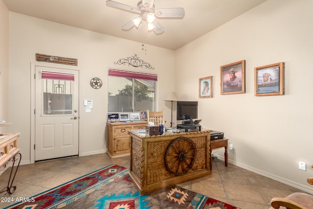 office space with ceiling fan