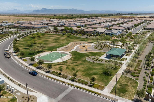 bird's eye view with a mountain view