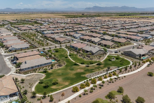 drone / aerial view featuring a mountain view