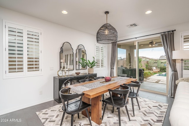 dining area with ceiling fan