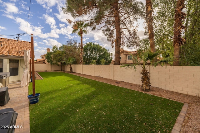 view of yard featuring a fenced backyard