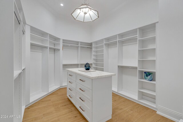 walk in closet with light wood-type flooring