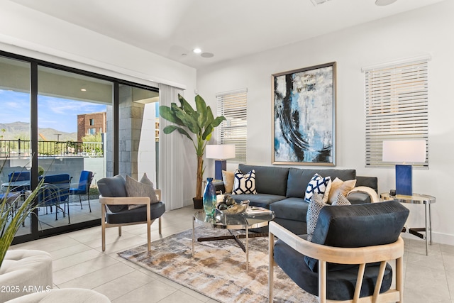 living room with light tile patterned floors