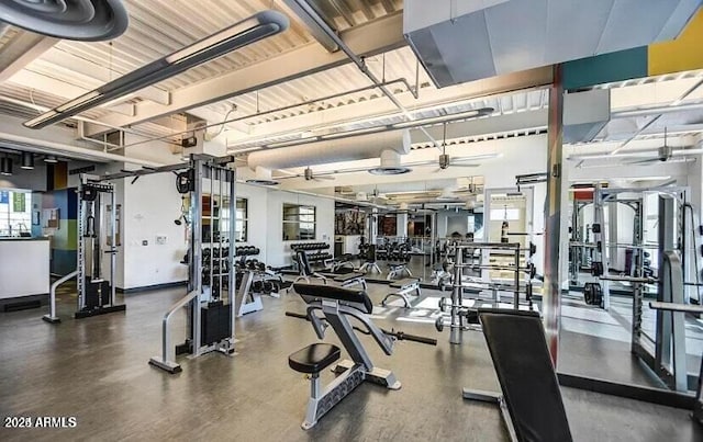 gym with ceiling fan