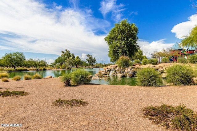 view of property's community with a water view