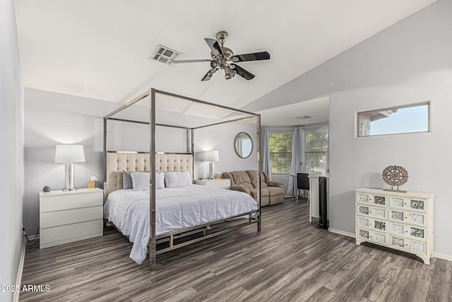 6846 S 26th Pl, Phoenix, AZ 85042 - bedroom featuring wood finished floors, ceiling fan, and high vaulted ceiling