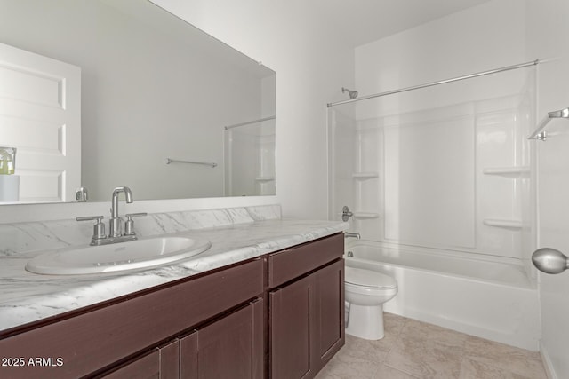 full bathroom featuring shower / bathing tub combination, vanity, and toilet