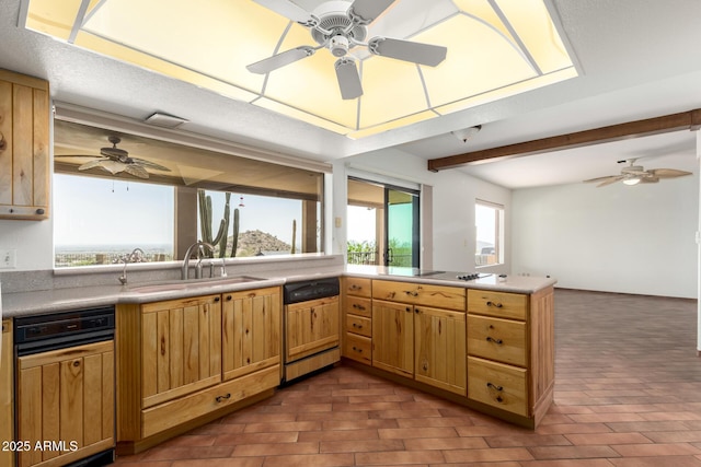 8752 E Range Rider Trl, Mesa, AZ 85207 - kitchen featuring a sink, dishwasher, a ceiling fan, and beam ceiling
