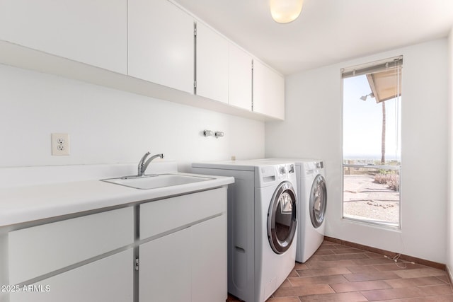 8752 E Range Rider Trl, Mesa, AZ 85207 - washroom featuring cabinet space, washing machine and dryer, baseboards, and wood finished floors