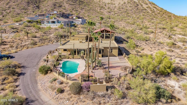 8752 E Range Rider Trl, Mesa, AZ 85207 - view from above of property with a pool and a mountain backdrop