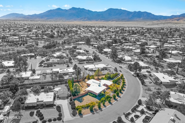 birds eye view of property featuring a mountain view