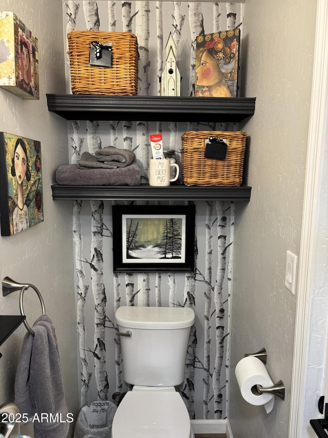 bathroom with a textured wall and toilet