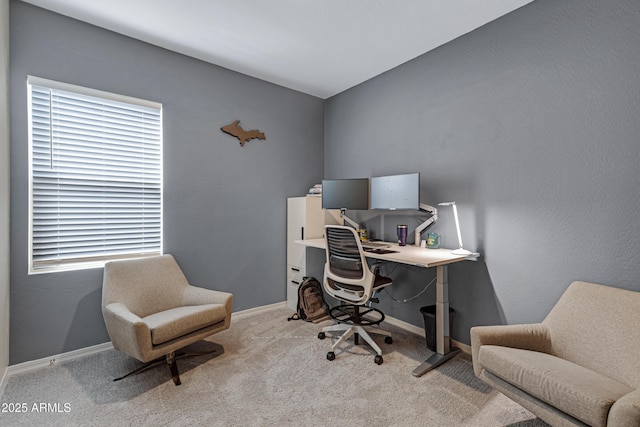 office with baseboards and carpet flooring