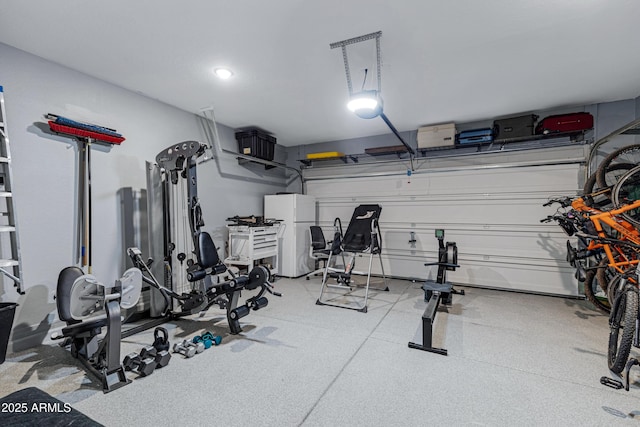 exercise area featuring a garage