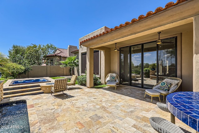 view of patio / terrace featuring fence private yard and a fenced in pool