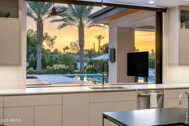 9148 N 66th Pl, Paradise Valley, AZ 85253 - view of patio / terrace with a sink, an outdoor pool, and area for grilling