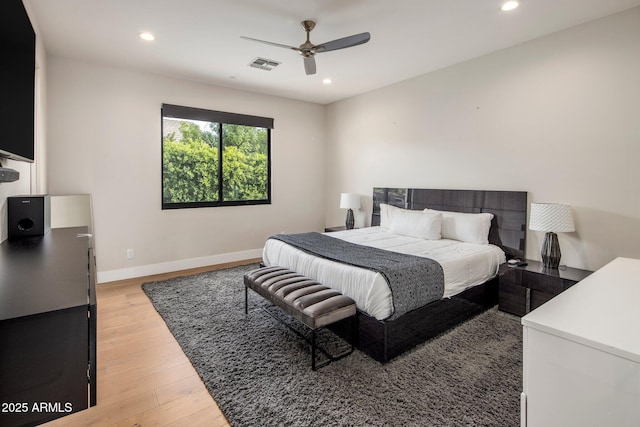 9148 N 66th Pl, Paradise Valley, AZ 85253 - bedroom featuring light wood finished floors, recessed lighting, baseboards, and ceiling fan
