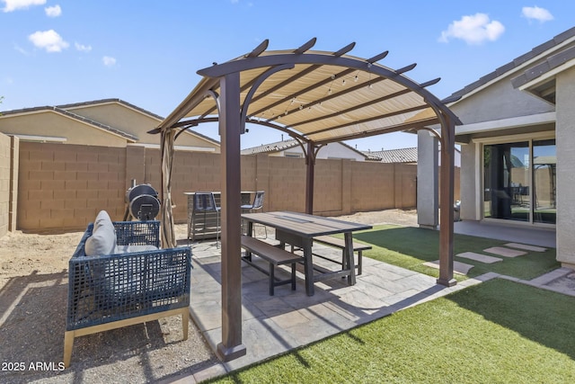 6919 S 13th Pl, Phoenix, AZ 85042 - fenced backyard with a pergola, outdoor dining area, and a patio area