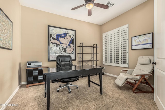 4463 S Oregon Ct, Chandler, AZ 85248 - home office featuring carpet, a ceiling fan, and baseboards
