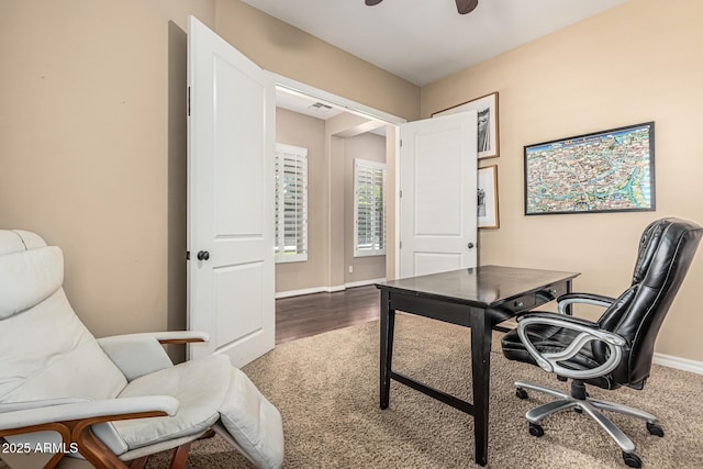 4463 S Oregon Ct, Chandler, AZ 85248 - office space featuring baseboards, dark wood finished floors, and a ceiling fan