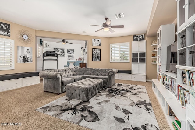 4463 S Oregon Ct, Chandler, AZ 85248 - living room featuring ceiling fan and light carpet