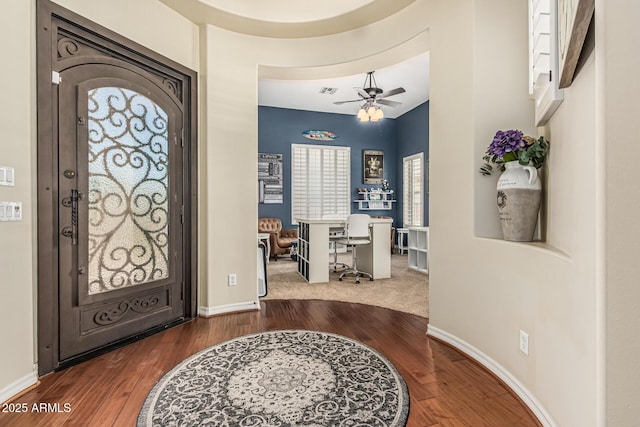 4463 S Oregon Ct, Chandler, AZ 85248 - entryway with wood finished floors, ceiling fan, and baseboards