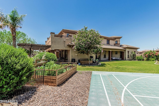 4463 S Oregon Ct, Chandler, AZ 85248 - rear view of property featuring a garden, stucco siding, and community basketball court