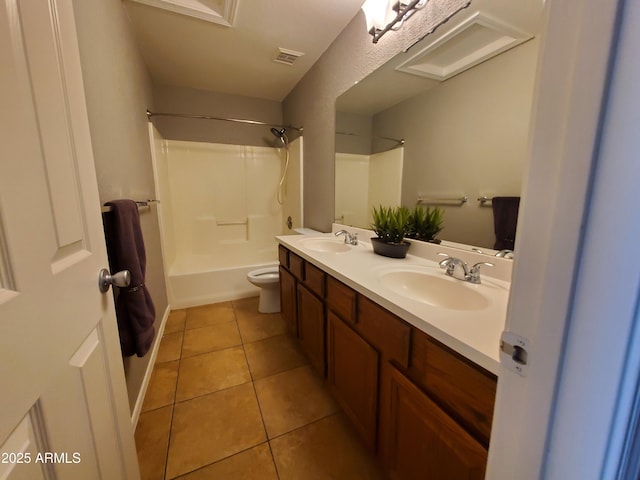 351 S Apache Dr, Chandler, AZ 85224 - bathroom featuring tile patterned flooring, shower / tub combination, double vanity, and toilet