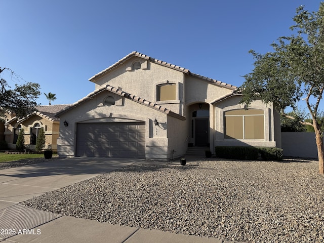 640 W Country Estates Ave, Gilbert, AZ 85233 - mediterranean / spanish house with a garage, stucco siding, driveway, and a tiled roof